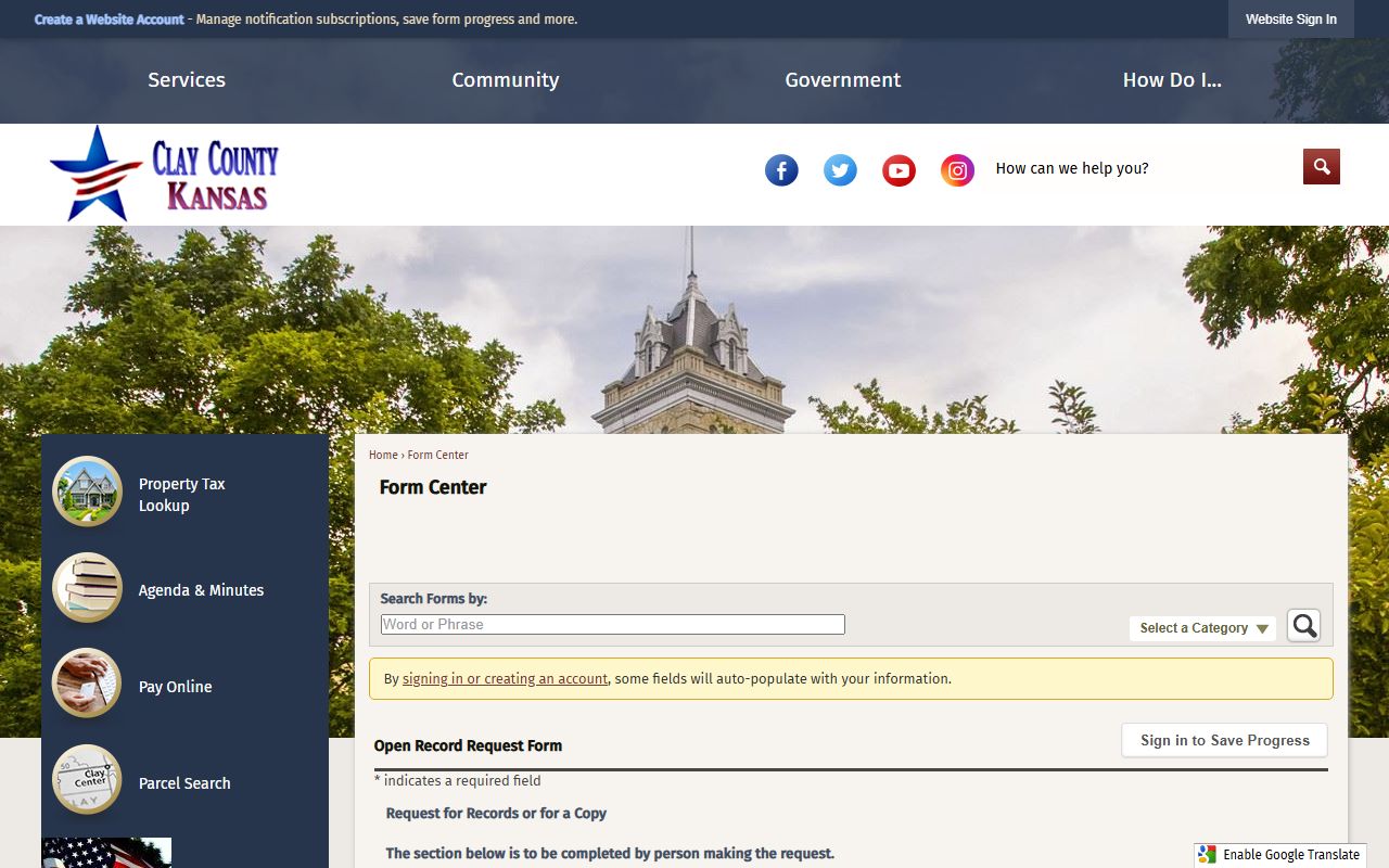 Clay County clerk records District Court open record request form