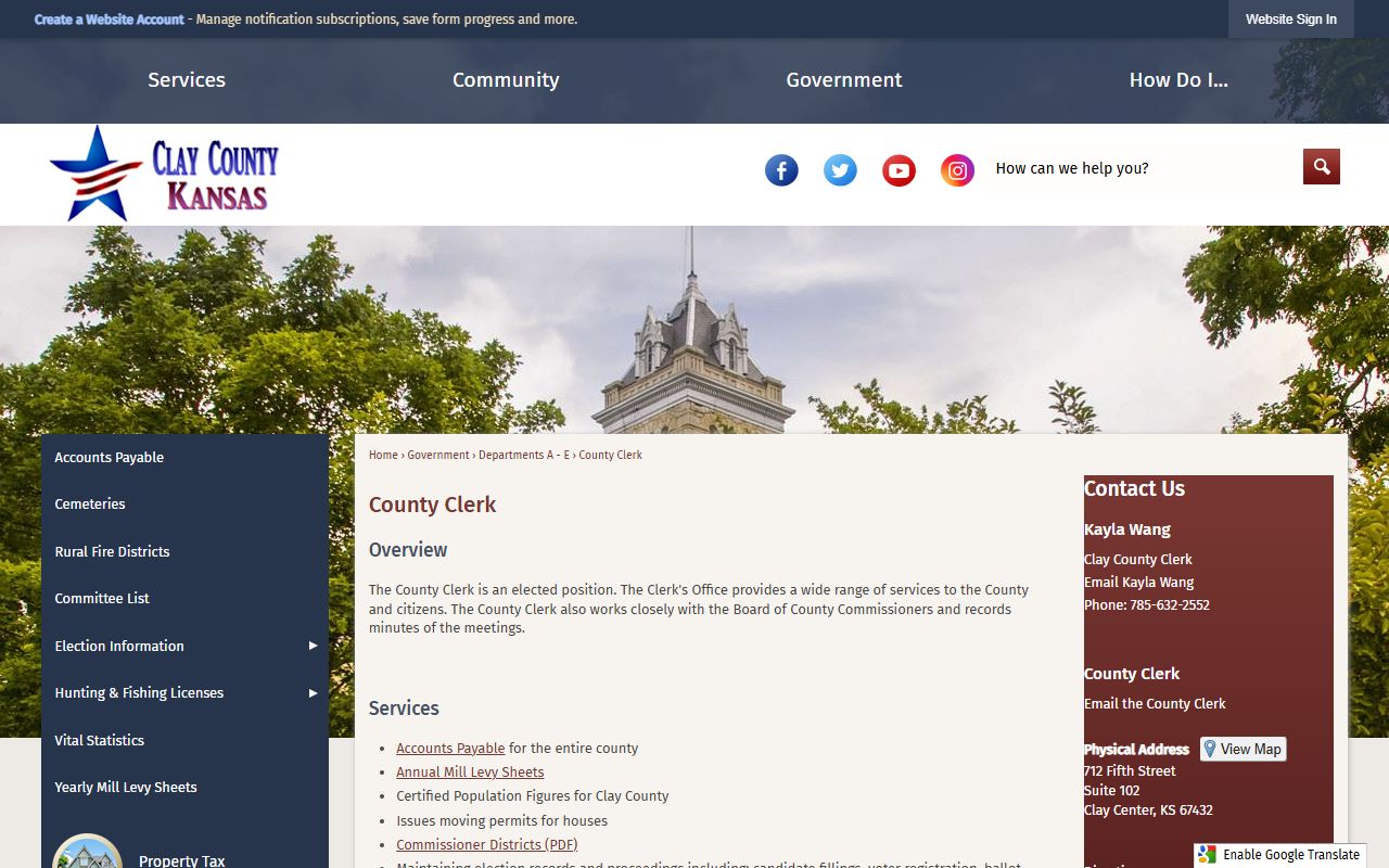 Clay County clerk records County Clerk page