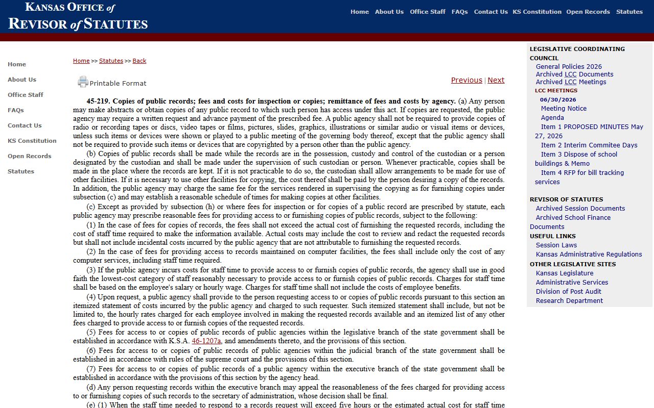 Clay County court dockets Kansas copy fee statute