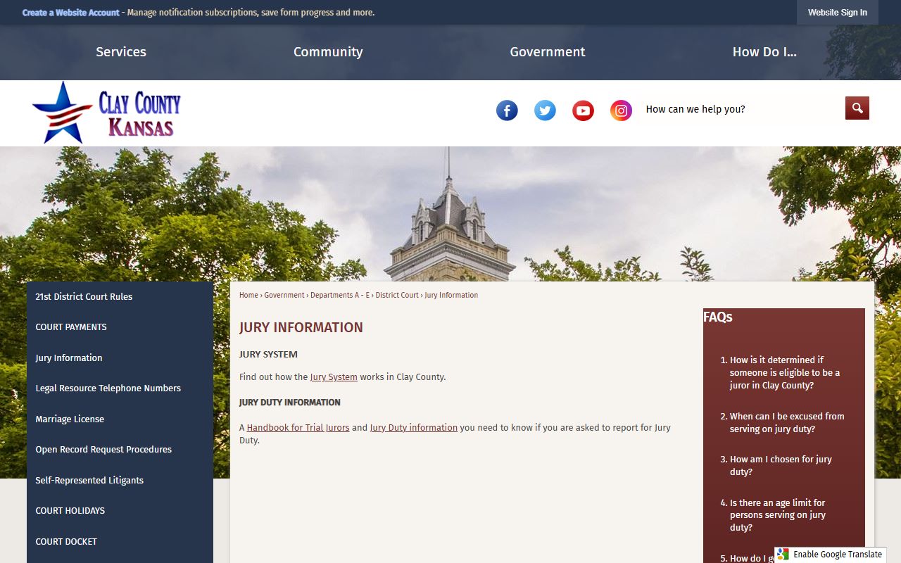 Clay County District Court records jury information page