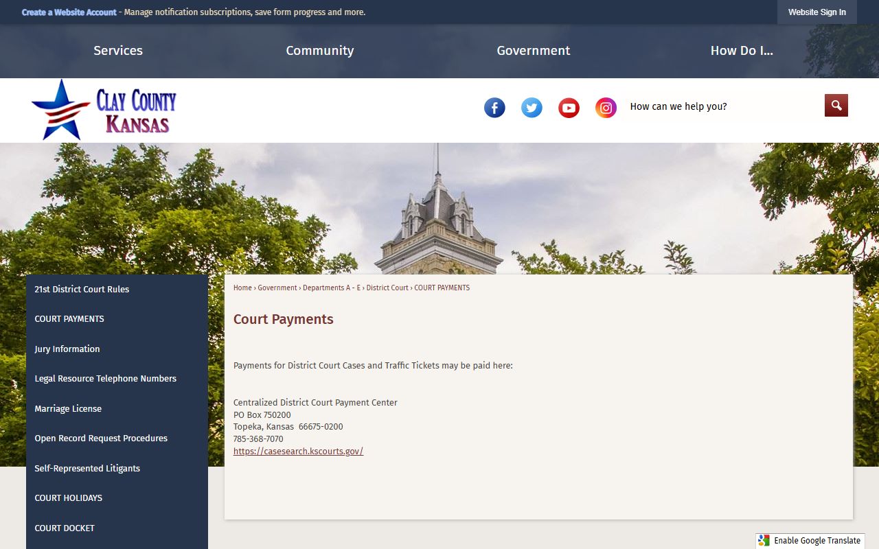 Clay County District Court records court payments page