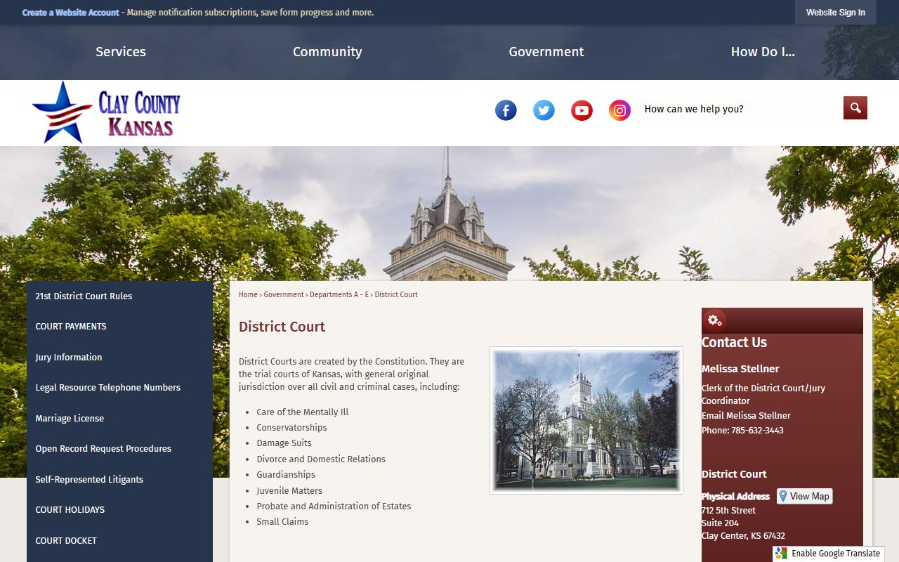 Clay County District Court records local District Court page