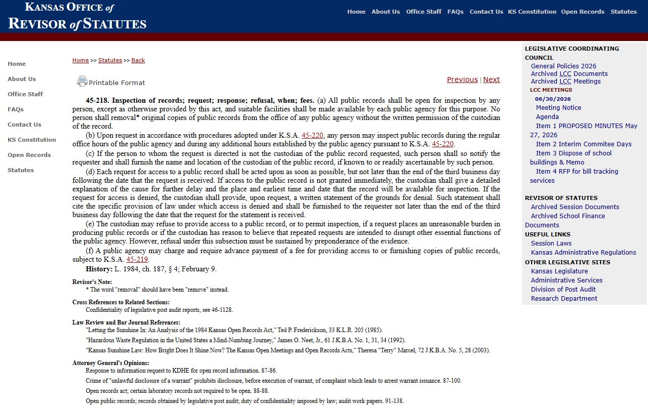 Clay County court records Kansas public inspection statute