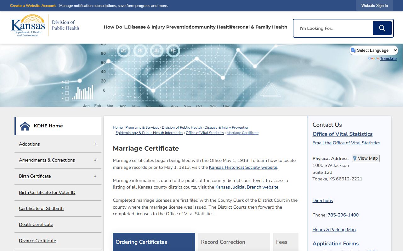 Clay County marriage records KDHE marriage certificate page