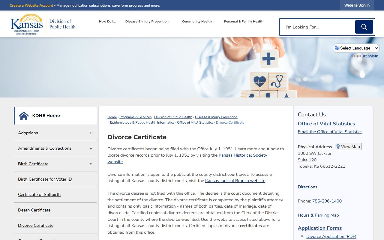 Clay County divorce records KDHE divorce certificate page