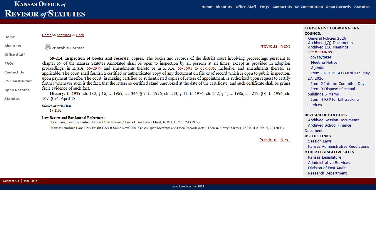 Clay County probate records K.S.A. 59-214 inspection and copies