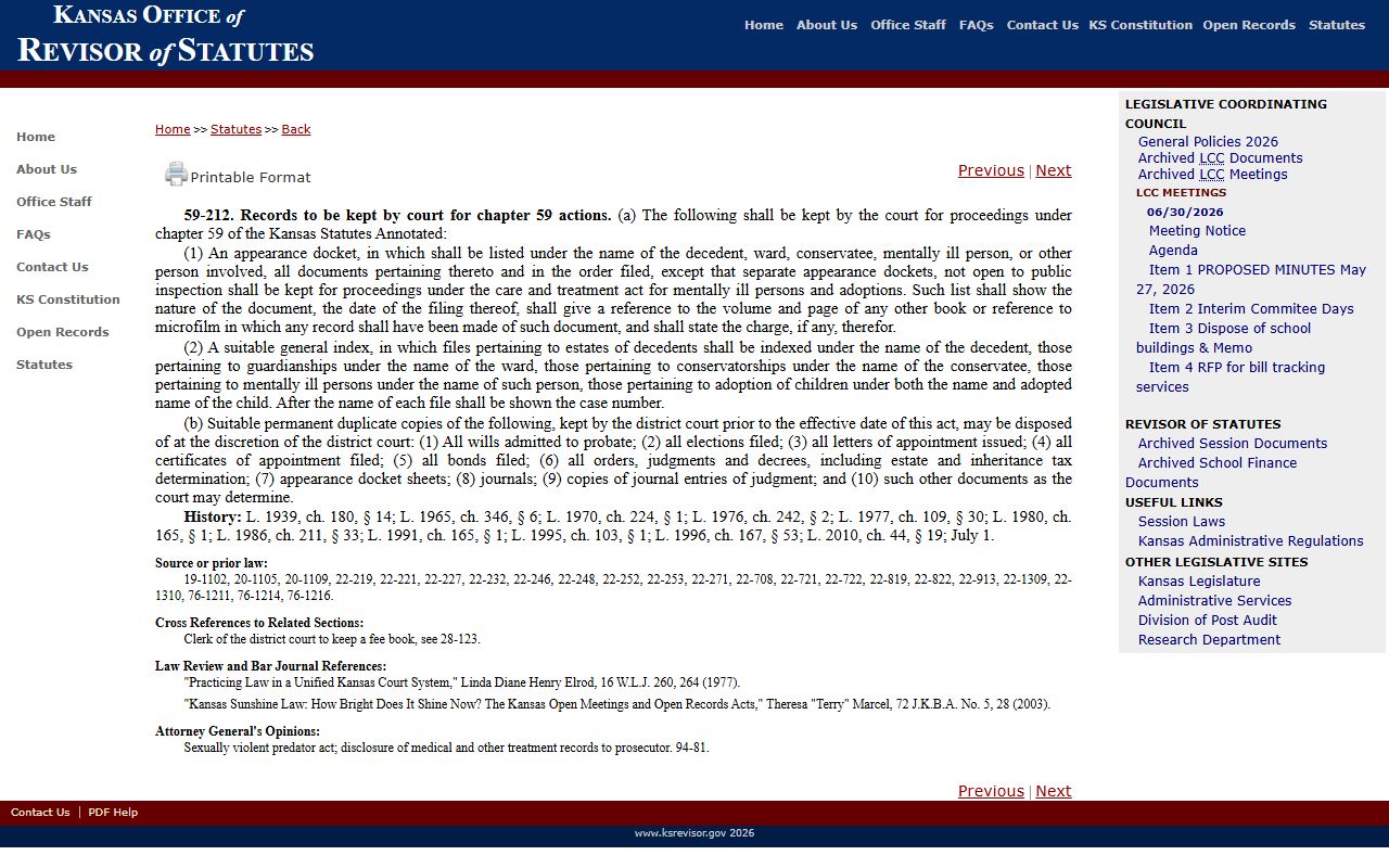 Clay County probate records K.S.A. 59-212 probate court records