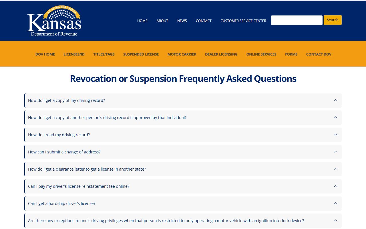 Clay County traffic court records Kansas DOR suspended license FAQ